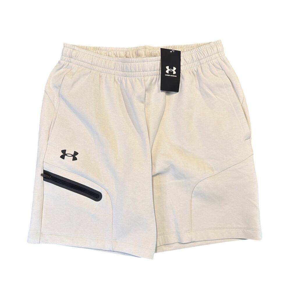 NWT Under Armour Unstoppable Fleece Shorts, Men's Small, White/Tan